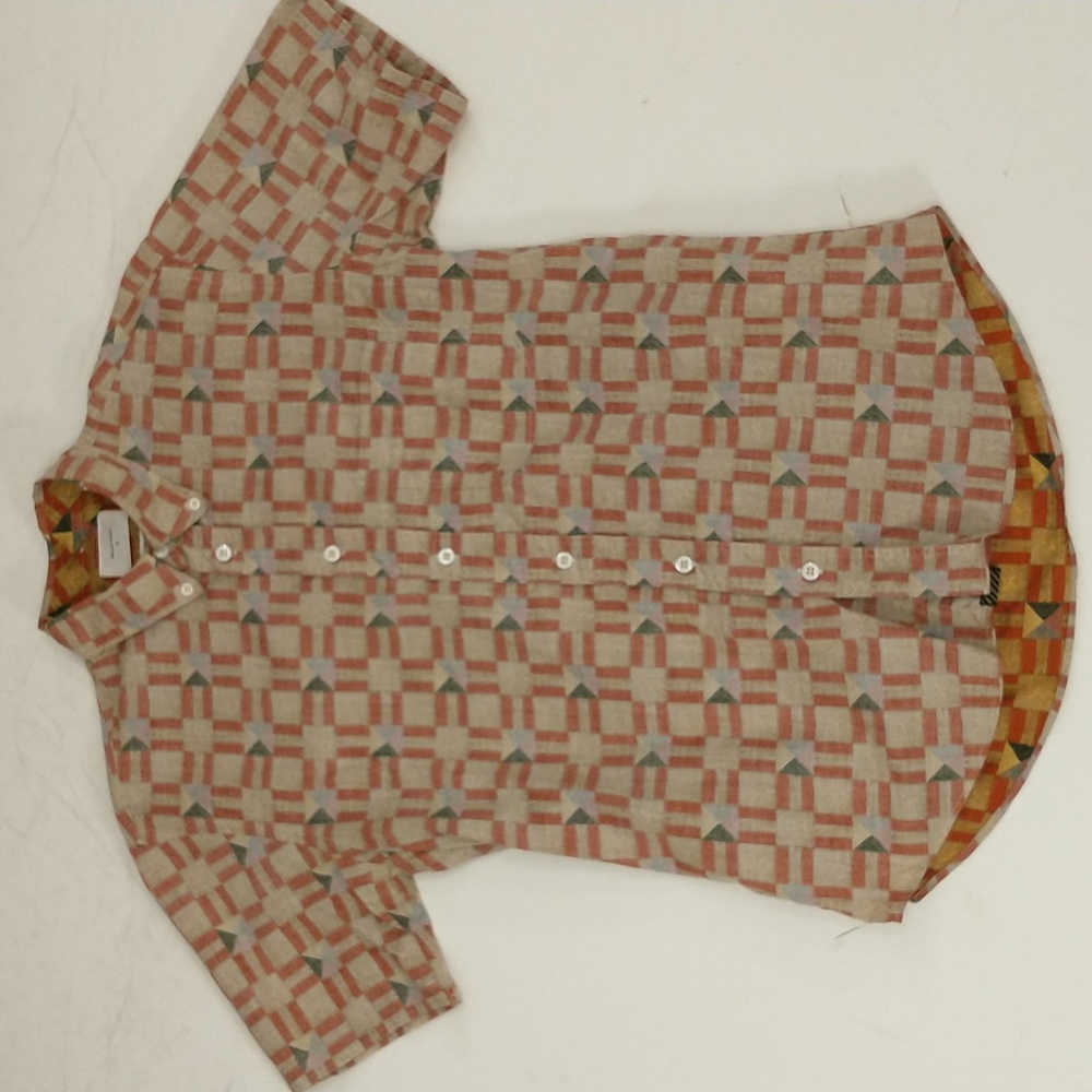 Two Billy Reid Tuscumbia Shirts Linen Honey & Cotton Print Short Sleeve Quality - Picture 4 of 12